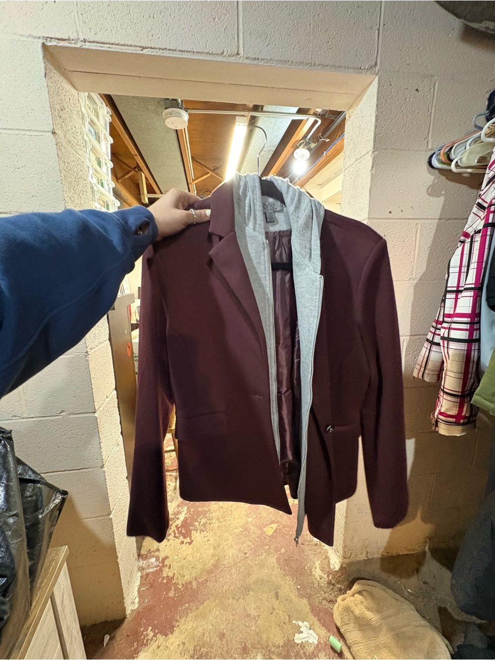 Women's Maroon Blazer with Grey Hooded Insert